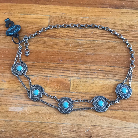 Silver and Turquoise Chain Belt by Peter Grimm - Picture 1 of 3